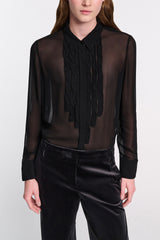 Dorothee Schumacher Crepe Sheer Blouse with Georgette Front in Black Vancouver. Shop Online or in Store.