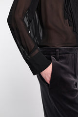 Dorothee Schumacher Crepe Sheer Blouse with Georgette Front in Black Vancouver. Shop Online or in Store.