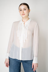 Dorothee Schumacher Crepe Sheer Blouse with Georgette Front in White Vancouver. Shop Online or in Store.