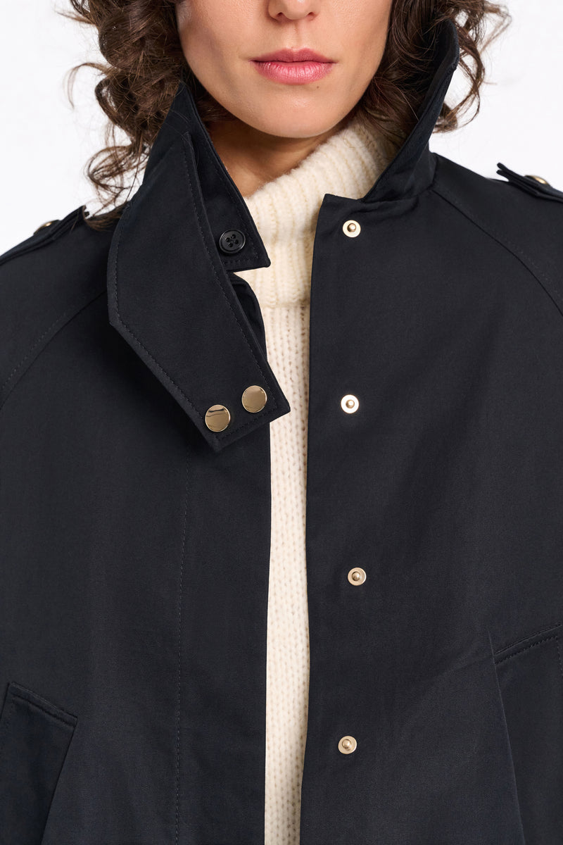 Dorothee Schumacher Cropped Cotton Trench with Insulated Interior in Black Vancouver. Shop Online or in Store.