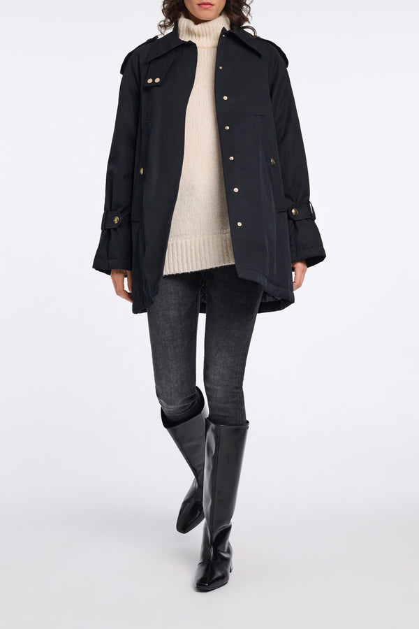 Dorothee Schumacher Cropped Cotton Trench with Insulated Interior in Black Vancouver. Shop Online or in Store.