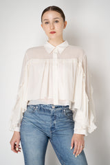 Dorothee Schumacher Cropped Crepe Blouse with Ruffle Batwing Sleeves in Ivory Vancouver. Shop Online or in Store