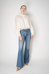 Dorothee Schumacher Cropped Crepe Blouse with Ruffle Batwing Sleeves in Ivory Vancouver. Shop Online or in Store