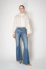 Dorothee Schumacher Cropped Crepe Blouse with Ruffle Batwing Sleeves in Ivory Vancouver. Shop Online or in Store