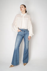 Dorothee Schumacher Cropped Crepe Blouse with Ruffle Batwing Sleeves in Ivory Vancouver. Shop Online or in Store
