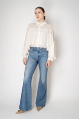 Dorothee Schumacher Cropped Crepe Blouse with Ruffle Batwing Sleeves in Ivory Vancouver. Shop Online or in Store