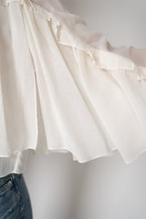 Dorothee Schumacher Cropped Crepe Blouse with Ruffle Batwing Sleeves in Ivory Vancouver. Shop Online or in Store