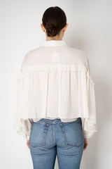 Dorothee Schumacher Cropped Crepe Blouse with Ruffle Batwing Sleeves in Ivory Vancouver. Shop Online or in Store
