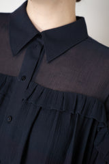Dorothee Schumacher Cropped Crepe Blouse with Ruffle Batwing Sleeves in Navy Vancouver. Shop Online or in Store