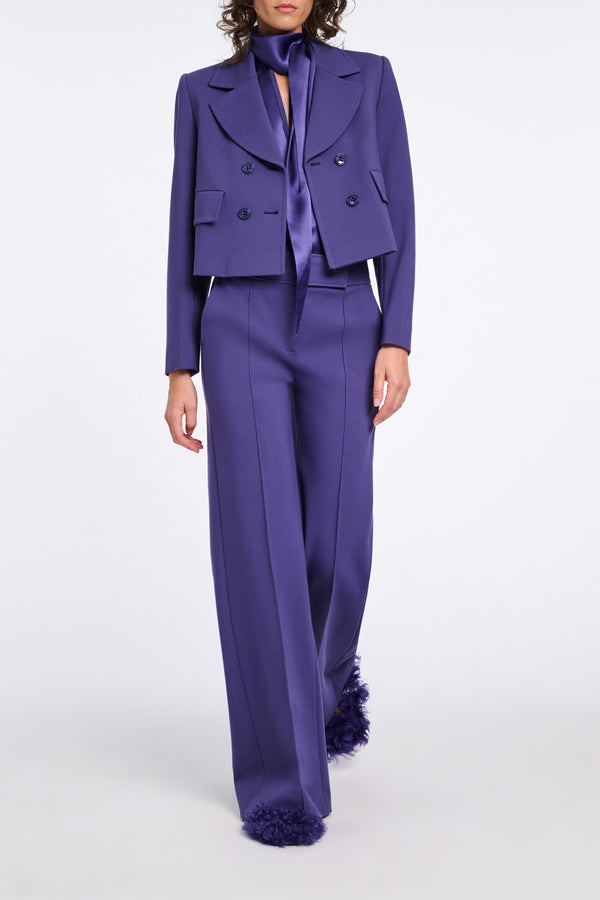 Dorothee Schumacher Cropped Double Breasted Blazer in Punto MiIano in Iris Vancouver. Shop Online or in Store.