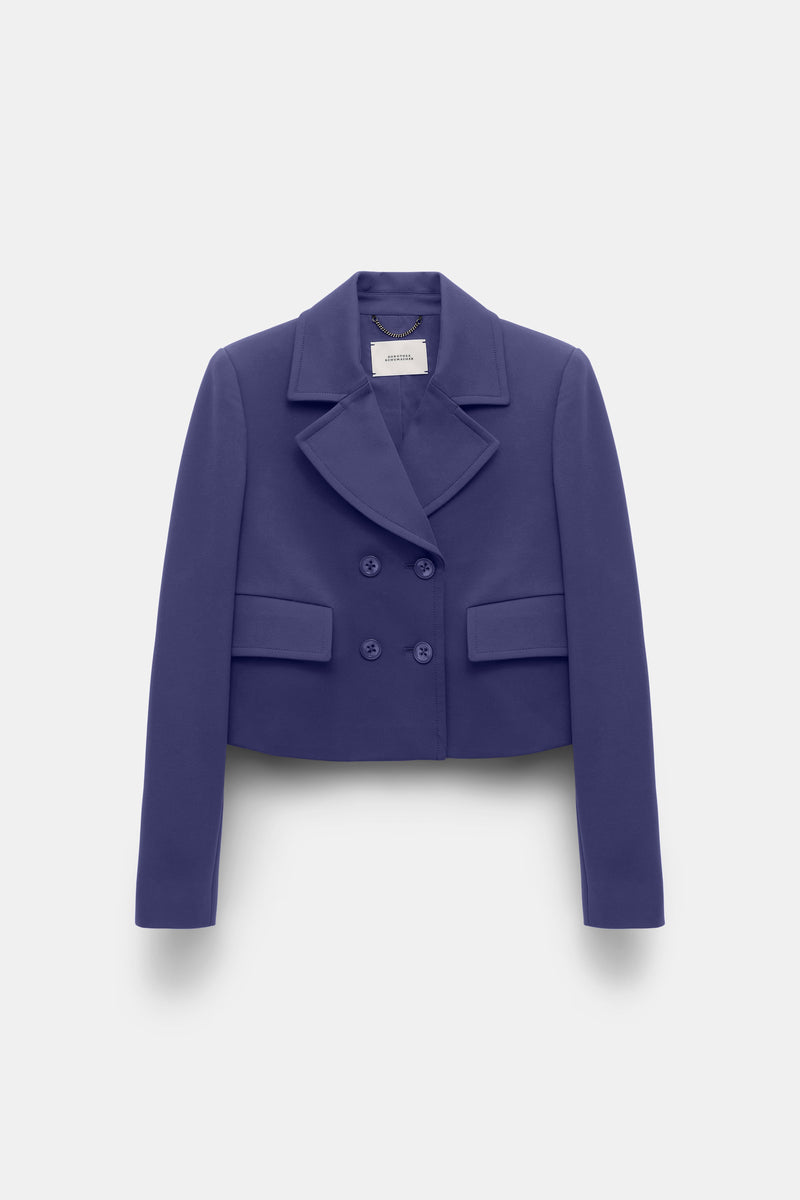 Dorothee Schumacher Cropped Double Breasted Blazer in Punto MiIano in Iris Vancouver. Shop Online or in Store.