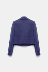 Dorothee Schumacher Cropped Double Breasted Blazer in Punto MiIano in Iris Vancouver. Shop Online or in Store.