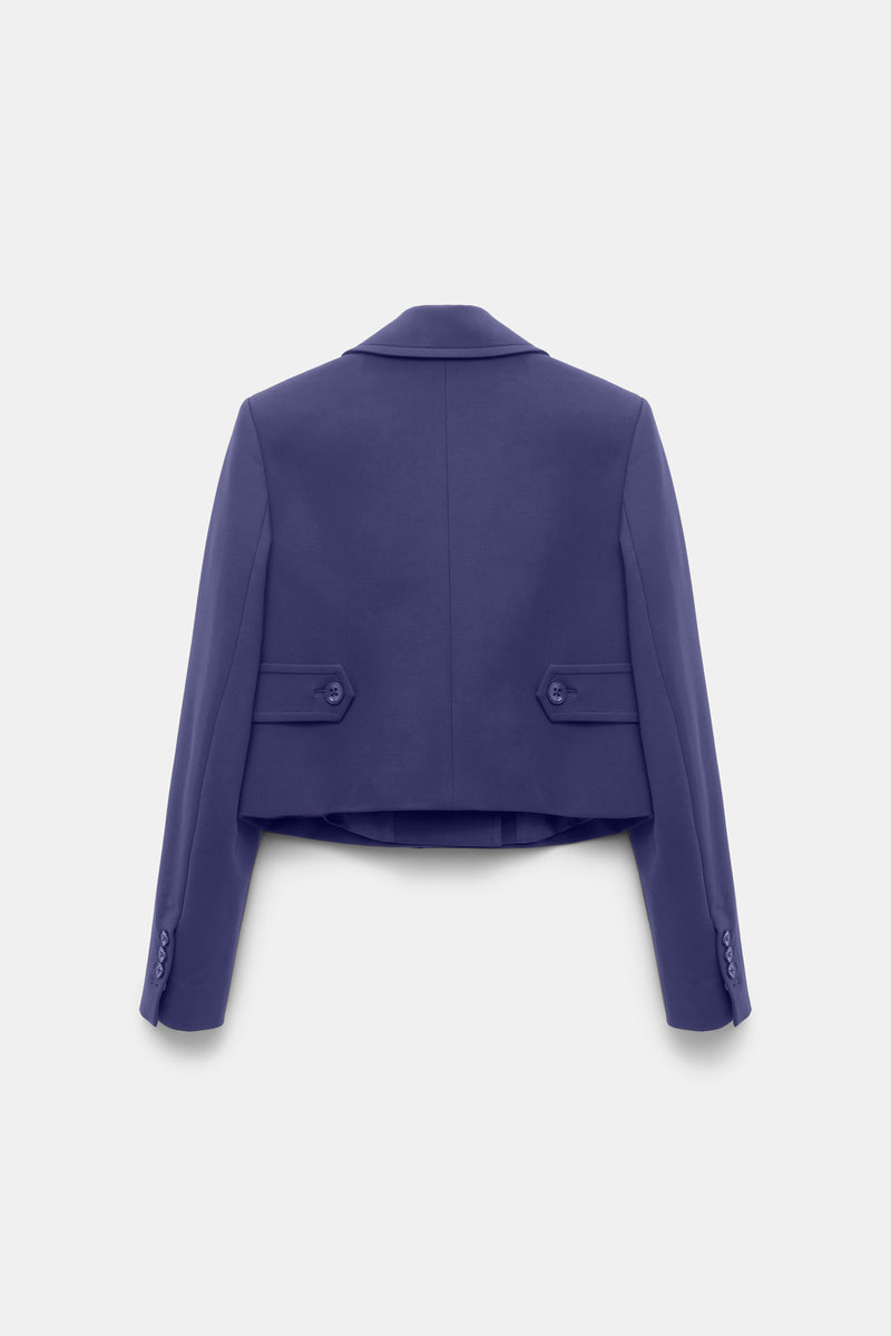 Dorothee Schumacher Cropped Double Breasted Blazer in Punto MiIano in Iris Vancouver. Shop Online or in Store.