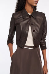Dorothee Schumacher Cropped Mini Leather Blouson Jacket in Black Chocolate Vancouver. Shop Online or in Store.