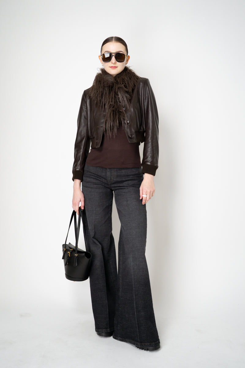 Dorothee Schumacher Cropped Mini Leather Blouson Jacket in Black Chocolate Vancouver. Shop Online or in Store.