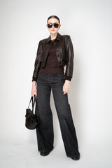 Dorothee Schumacher Cropped Mini Leather Blouson Jacket in Black Chocolate Vancouver. Shop Online or in Store.