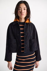 Dorothee Schumacher Cropped Suede Jacket in Dark Navy Vancouver. Shop Online or in Store.