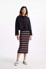 Dorothee Schumacher Cropped Suede Jacket in Dark Navy Vancouver. Shop Online or in Store.