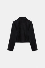 Dorothee Schumacher Cropped Suede Jacket in Dark Navy Vancouver. Shop Online or in Store.