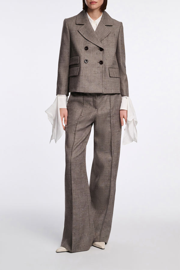 Dorothee Schumacher Cropped Virgin Wool Boxy Blazer in Pepper and Chocolate Vancouver. Shop Online or in Store.