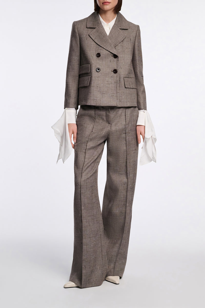 Dorothee Schumacher Cropped Virgin Wool Boxy Blazer in Pepper and Chocolate Vancouver. Shop Online or in Store.