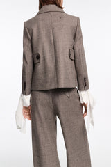Dorothee Schumacher Cropped Virgin Wool Boxy Blazer in Pepper and Chocolate Vancouver. Shop Online or in Store.