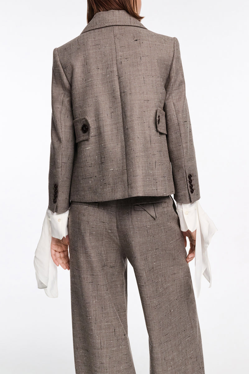 Dorothee Schumacher Cropped Virgin Wool Boxy Blazer in Pepper and Chocolate Vancouver. Shop Online or in Store.