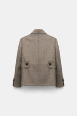 Dorothee Schumacher Cropped Virgin Wool Boxy Blazer in Pepper and Chocolate Vancouver. Shop Online or in Store.