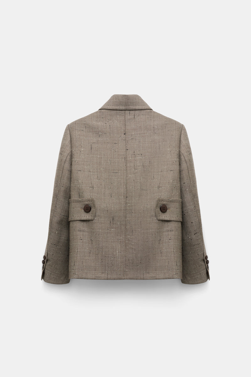 Dorothee Schumacher Cropped Virgin Wool Boxy Blazer in Pepper and Chocolate Vancouver. Shop Online or in Store.