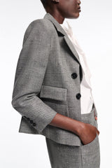 Dorothee Schumacher Cropped Virgin Wool Boxy Blazer in Pepper and Salt Vancouver. Shop Online or in Store.