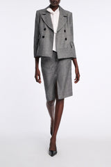 Dorothee Schumacher Cropped Virgin Wool Boxy Blazer in Pepper and Salt Vancouver. Shop Online or in Store.