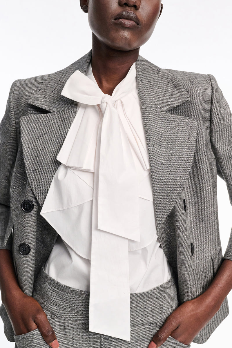 Dorothee Schumacher Cropped Virgin Wool Boxy Blazer in Pepper and Salt Vancouver. Shop Online or in Store.