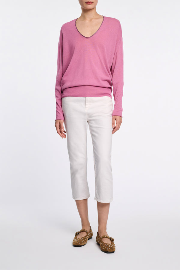 Dorothee Schumacher Deep U-Neck Pullover in Pink Vancouver. Shop Online or in Store.