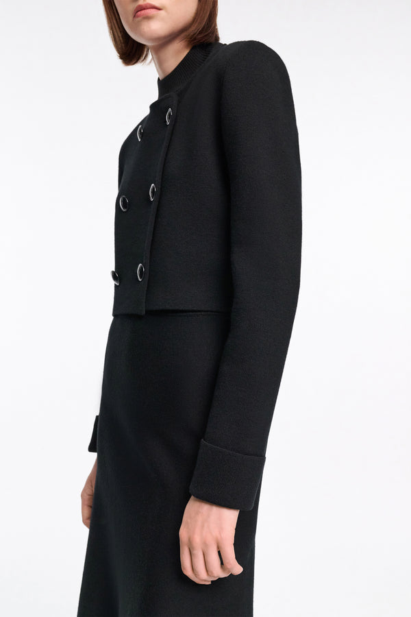 Dorothee Schumacher Double Breasted Cropped Knit Jacket in Black Vancouver. Shop Online or in Store.
