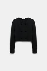 Dorothee Schumacher Double Breasted Cropped Knit Jacket in Black Vancouver. Shop Online or in Store.