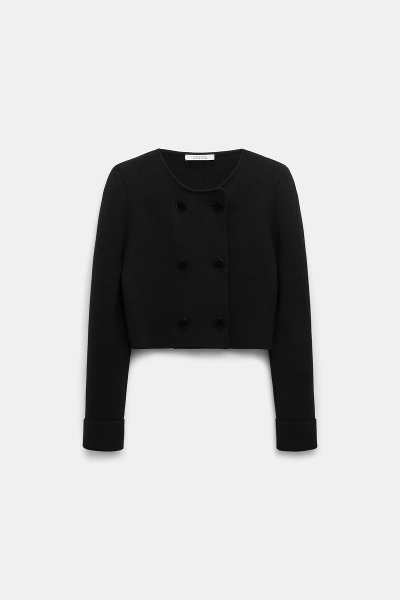 Dorothee Schumacher Double Breasted Cropped Knit Jacket in Black Vancouver. Shop Online or in Store.