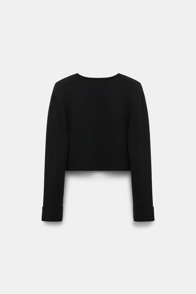 Dorothee Schumacher Double Breasted Cropped Knit Jacket in Black Vancouver. Shop Online or in Store.