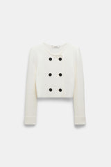 Dorothee Schumacher Double Breasted Cropped Knit Jacket in White Vancouver. Shop Online or in Store.