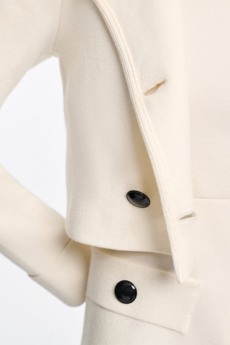 Dorothee Schumacher Double Breasted Cropped Knit Jacket in White Vancouver. Shop Online or in Store.