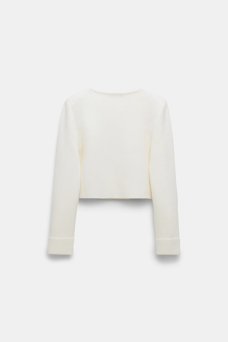 Dorothee Schumacher Double Breasted Cropped Knit Jacket in White Vancouver. Shop Online or in Store.