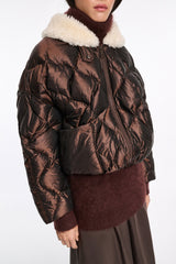 Dorothee Schumacher Down Jacket with Faux Fur Collar in Chocolate Vancouver. Shop Online or in Store.
