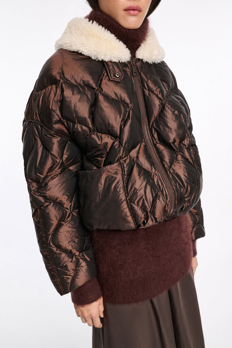 Dorothee Schumacher Down Jacket with Faux Fur Collar in Chocolate Vancouver. Shop Online or in Store.