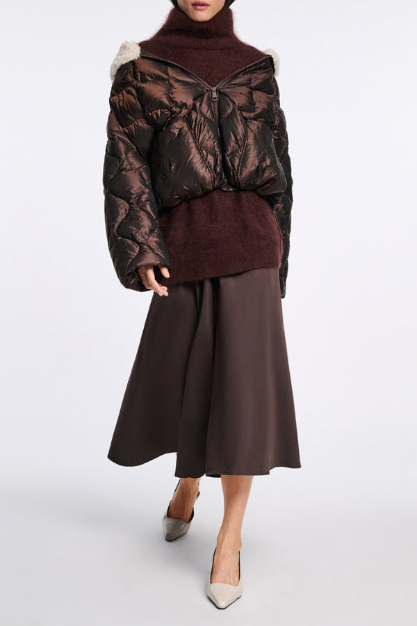 Dorothee Schumacher Down Jacket with Faux Fur Collar in Chocolate Vancouver. Shop Online or in Store.