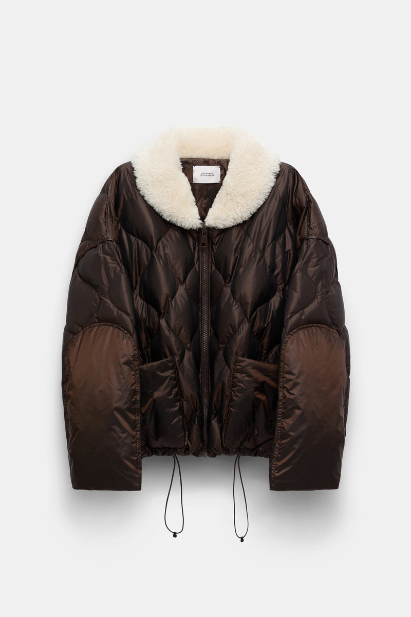 Dorothee Schumacher Down Jacket with Faux Fur Collar in Chocolate Vancouver. Shop Online or in Store.