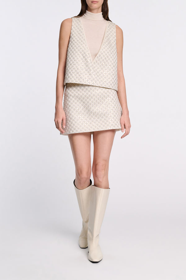 Dorothee Schumacher Duchesse Sequin Embellished Cropped Top in White Vancouver. Shop Online or in Store.