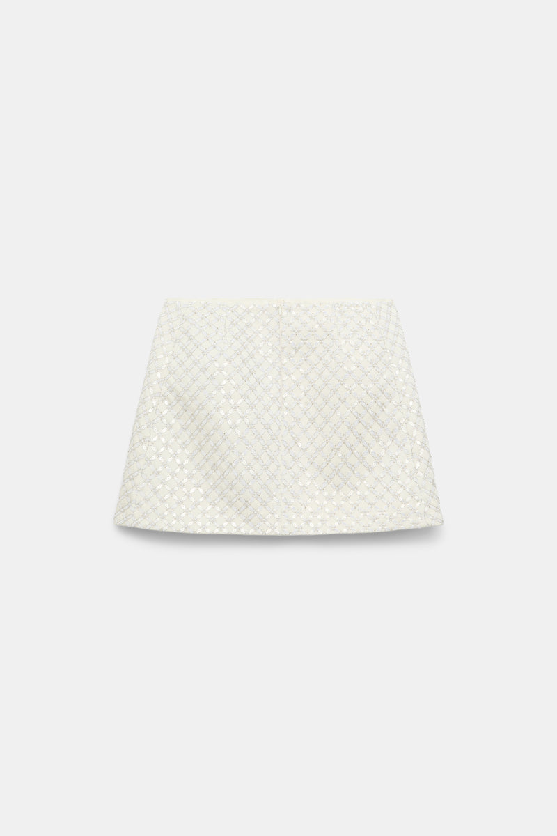 Dorothee Schumacher Duchesse Sequin Embellished Mini Skirt in White Vancouver. Shop Online or in Store.