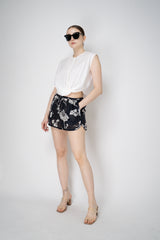 Dorothee Schumacher Elastic Waist Ramie Shorts in Black and White Vancouver. Shop Online or in Store.