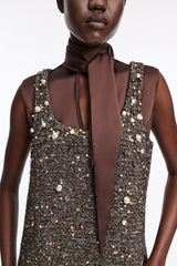 Dorothee Schumacher Embellished A-line Dress in Chocolate Tweed Vancouver. Shop Online or in Store.