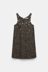 Dorothee Schumacher Embellished A-line Dress in Chocolate Tweed Vancouver. Shop Online or in Store.