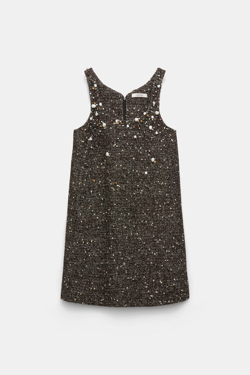 Dorothee Schumacher Embellished A-line Dress in Chocolate Tweed Vancouver. Shop Online or in Store.